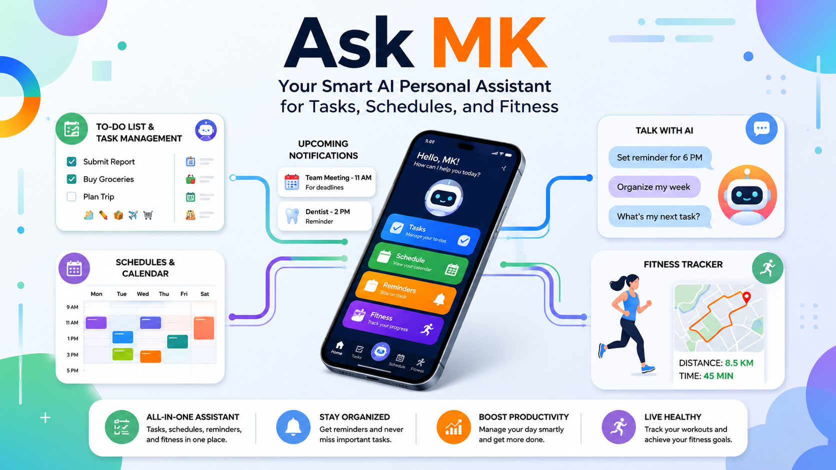 Mobile app interface for schedules and to-do tasks